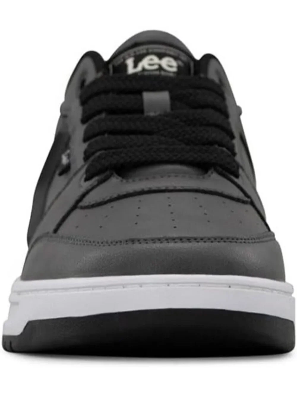 Lee Men's Charcoal Black Imported Rubber Faux Leather Adjustable Lace Up Sneaker